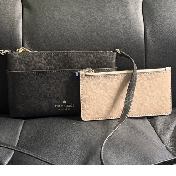 Kate Spade Black Crossbody Bag and Cream Wristlet, 2 piece set. Like New